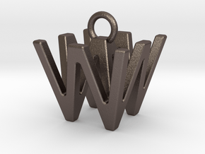 Two way letter pendant - WW W in Polished Bronzed Silver Steel