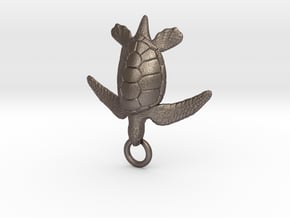 Sea Turtle Pendant in Polished Bronzed Silver Steel