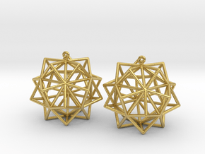 Icosahedron Star Earrings in Polished Brass