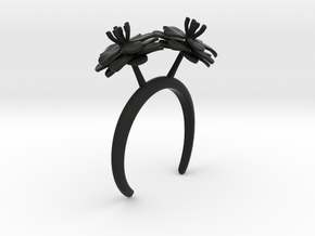 Bracelet with two large flowers of the Anemone R in Black Natural Versatile Plastic: Extra Small