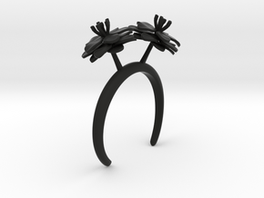 Bracelet with two large flowers of the Anemone R in Black Natural Versatile Plastic: Small
