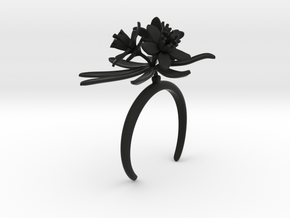 Bracelet with three large flowers of the Choisya in Black Natural Versatile Plastic: Small