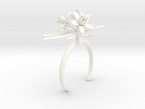 Bracelet with three large flowers of the Choisya in White Processed Versatile Plastic: Medium