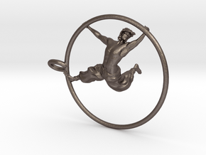 CyrWheel Pendant Pose1 in Polished Bronzed-Silver Steel