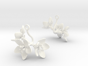 Earrings with three large flowers of the Apple in White Processed Versatile Plastic