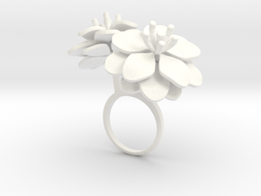 Ring with two large flowers of the Anemone R in White Processed Versatile Plastic: 7.75 / 55.875