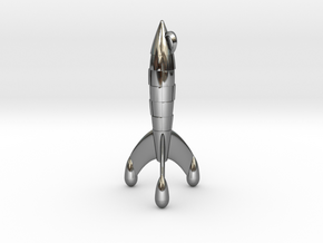 Tintin Rocket Space Pendant  in Fine Detail Polished Silver: Large