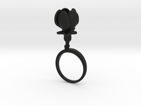 Ring with one large closed flower of the Apple in Black Natural Versatile Plastic: 7.75 / 55.875