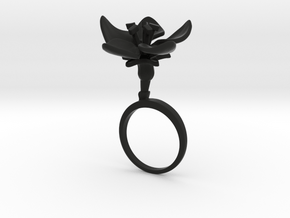Ring with one large open flower of the Apple in Black Natural Versatile Plastic: 7.75 / 55.875
