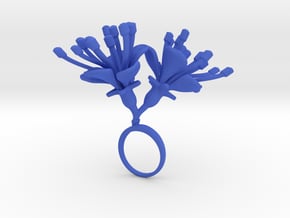 Ring with two large flowers of the Cherry L in Blue Processed Versatile Plastic: 7.25 / 54.625