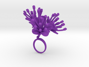 Ring with three large flowers of the Cherry in Purple Processed Versatile Plastic: 7.25 / 54.625