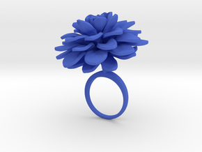 Ring with one large flower of the  Dhalia in Blue Processed Versatile Plastic: 7.25 / 54.625