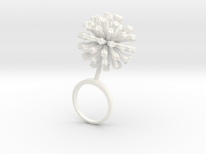 Ring with one large closed flower of the Garlic in White Processed Versatile Plastic: 7.25 / 54.625