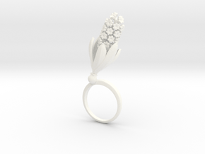 Ring with one large flower of the Hyacinth in White Processed Versatile Plastic: 7.25 / 54.625