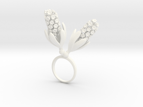 Ring with two large flowers of the Hyacinth L in White Processed Versatile Plastic: 7.25 / 54.625