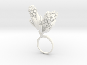 Ring with three large flowers of the Hyacinth in White Processed Versatile Plastic: 7.25 / 54.625