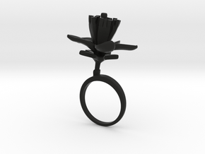 Ring with one large flower of the Lemon in Black Natural Versatile Plastic: 7.75 / 55.875