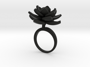 Ring with one large flower of the Lotus in Black Natural Versatile Plastic: 5.75 / 50.875