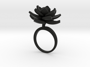 Ring with one large flower of the Lotus in Black Natural Versatile Plastic: 7.25 / 54.625