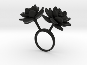 Ring with two large flowers of the Lotus in Black Natural Versatile Plastic: 7.25 / 54.625