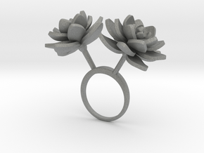 Ring with two large flowers of the Lotus in Gray PA12: 8 / 56.75