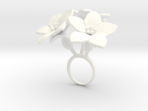 Ring with three large flowers of the Melon in White Processed Versatile Plastic: 7.25 / 54.625