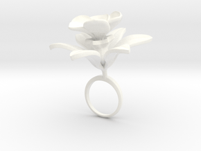 Ring with one large flower of the Pomegranate in White Processed Versatile Plastic: 7.25 / 54.625