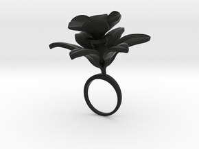 Ring with one large flower of the Pomegranate in Black Natural Versatile Plastic: 7.75 / 55.875