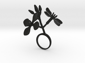 Ring with two large flowers of the Radish L in Black Natural Versatile Plastic: 7.25 / 54.625
