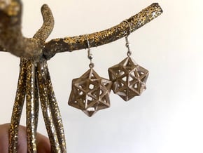 Dodecahedron Star Earrings in Polished Bronzed-Silver Steel