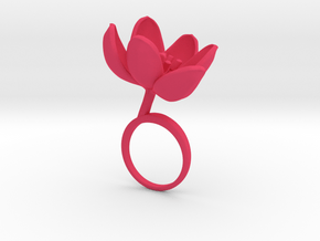 Ring with one large open flower of the Tulip in Pink Processed Versatile Plastic: 7.25 / 54.625