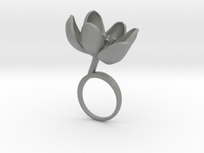Ring with one large open flower of the Tulip in Gray PA12: 7.25 / 54.625