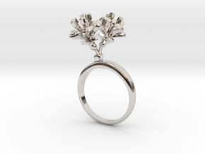 Ring with two small flowers of the Cherry L in Rhodium Plated Brass: 7.25 / 54.625