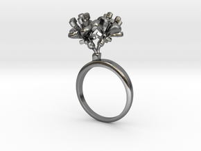 Ring with two small flowers of the Cherry L in Polished Silver: 5.75 / 50.875