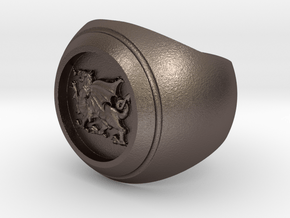 Welsh Dragon Signet Ring in Polished Bronzed-Silver Steel
