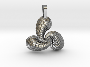 3d fractal paisley twist pendant in Polished Silver