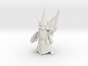 12" Guardin'Gnome with Sword in White Natural Versatile Plastic
