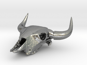 Bison Skull Pendant in Natural Silver