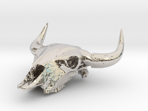 Bison Skull Pendant in Rhodium Plated Brass