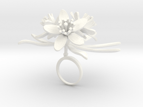 Ring with three large flowers of the Choisya in White Processed Versatile Plastic: 7.25 / 54.625