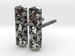 Earring Studs Pyramid Hollow pattern in Polished Silver