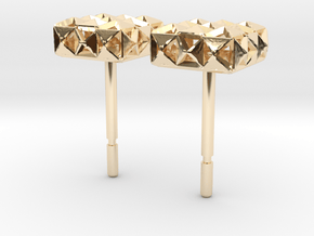 3D Pyramid Square Hollow Studs in 14K Yellow Gold