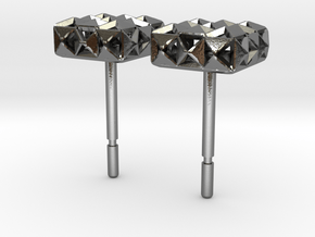 3D Pyramid Square Hollow Studs in Polished Silver