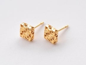 3D Pyramid Square Hollow Studs in 18k Gold Plated Brass