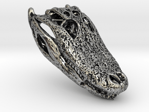 Crocodile_skull_pendant in Antique Silver