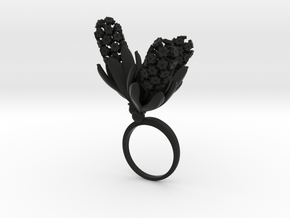 Ring with three large flowers of the Hyacinth in Black Natural Versatile Plastic: 7.75 / 55.875