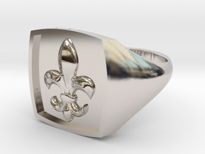 Fleur de Lys - Signet Ring in Rhodium Plated Brass