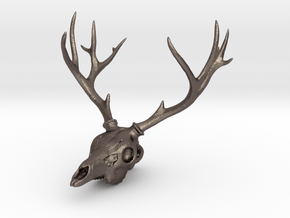 Deer Skull Pendant - 3DKitbash.com in Polished Bronzed Silver Steel