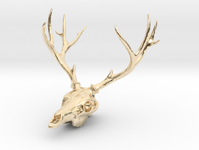 Deer Skull Pendant - 3DKitbash.com in 14k Gold Plated Brass