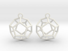 Dodecahedron Earrings in White Natural Versatile Plastic